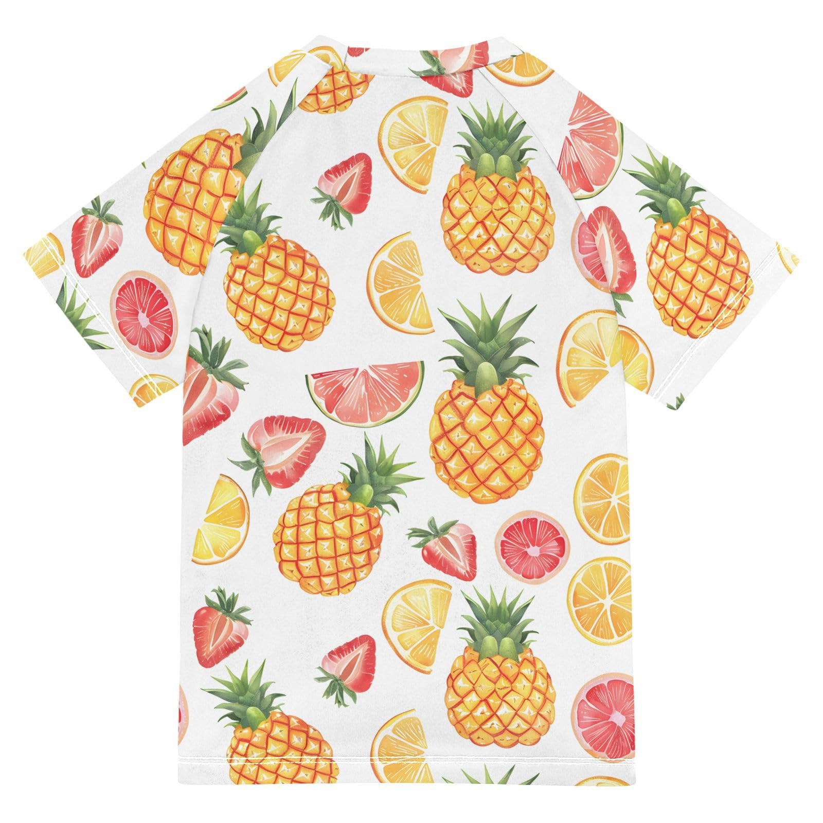 ALAZA Boys Rash Guard Swimming Shirt for Boys Short Sleeve Pineapple Grapefruit Strawberry UPF 50+ 5-6T