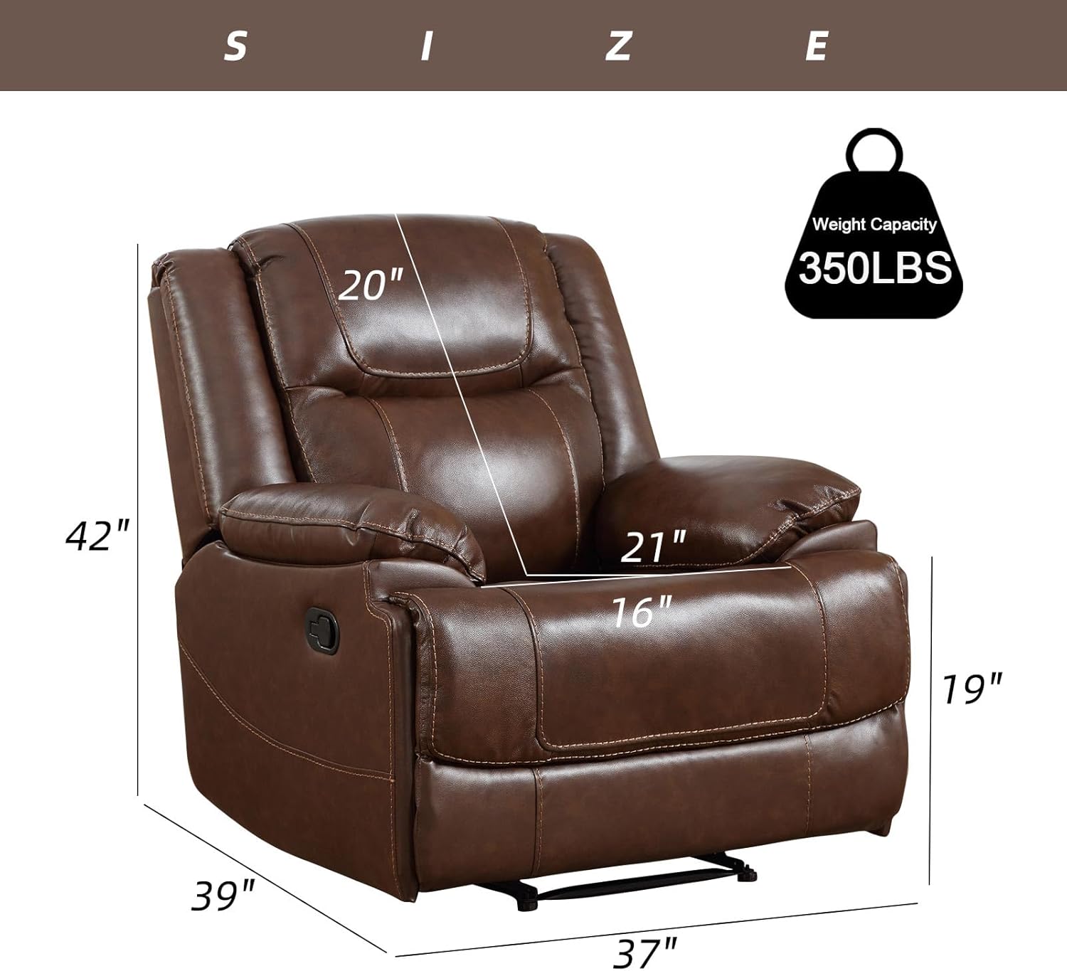EBELLO Genuine Leather Manual Recliner Chair, Reclining Sofa Chair Couch for Living Room, Overstuffed Armrest and Padded Seat, Bedroom Furniture, Meeting Room, Brown