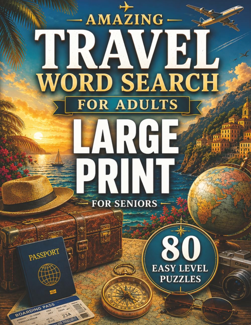 Travel Word Search for Adults: 80 Easy Large Print Travel-Themed Puzzles for Adults and Seniors