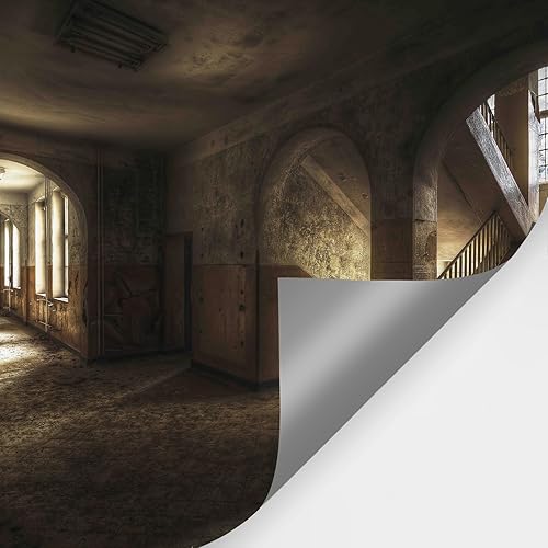 Miniatura 5 de Zeeko Papel tapiz 3D para despegar y pegar, 148 pulgadas de ancho x 98 pulgadas de alto, gran castillo abandonado vintage, pasillos arqueados,