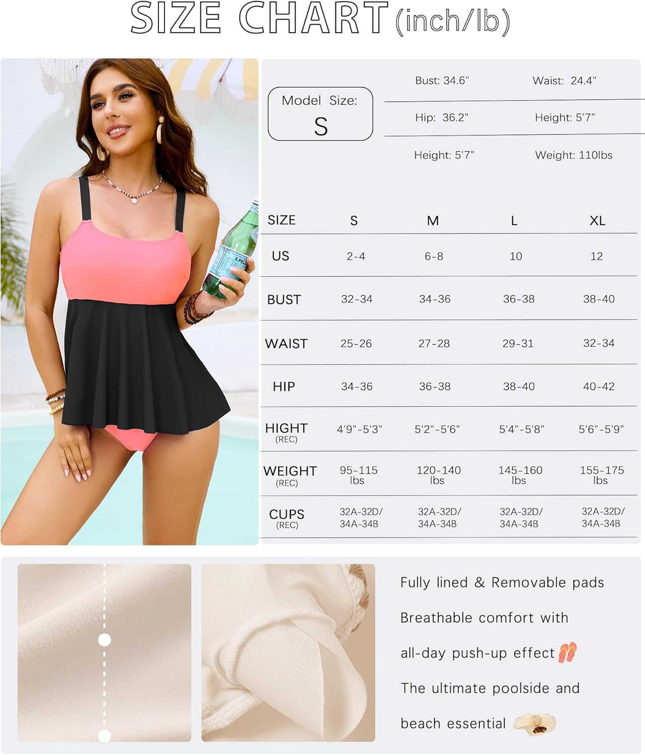 XUNYU Tankini Swimsuits for Women Bathing Suit Tummy Control Teens High Waited Tankinis Sculpt Modest Swim Suits 2 Piece - Image 6