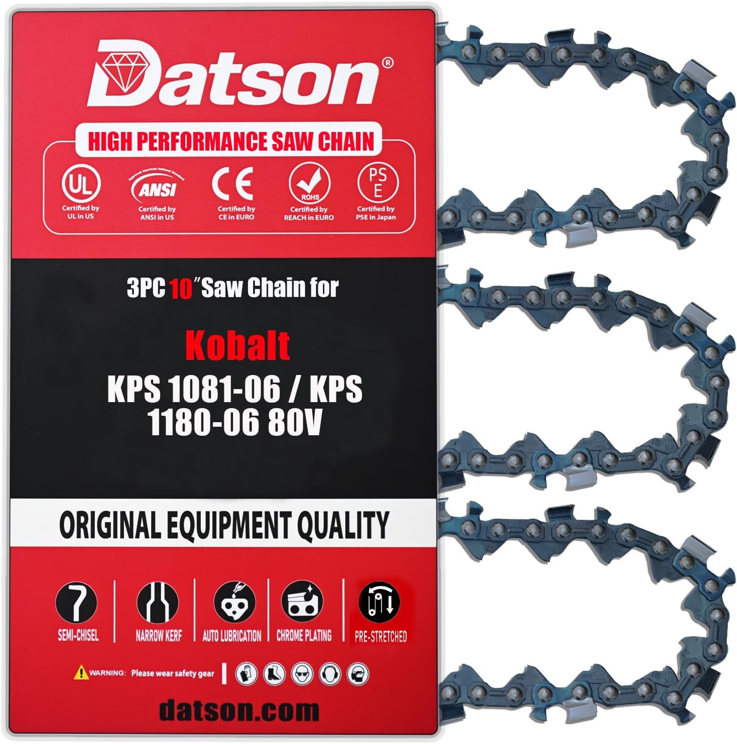 10 Inch Chainsaw Chain Replacement for Kobalt KPS 1081-06 / KPS 1180-06 80V, 533628 (KPS1080B-06), 533627 (KPS2080A-06) Pole Saws.(3 Chains)