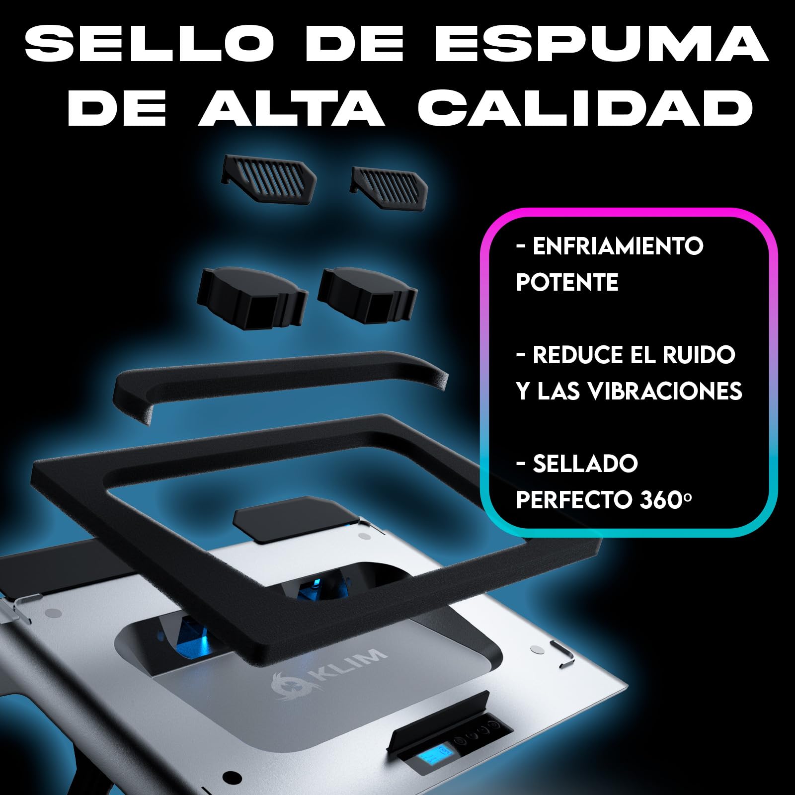 KLIM Everest Base de refrigeración para portátiles | 2 Ventiladores Turbo de 4300 RPM para un Rendimiento máximo | Evita el sobrecalentamiento y Protege tu portátil Gaming | De 14 a 17" | Nuevo 2024