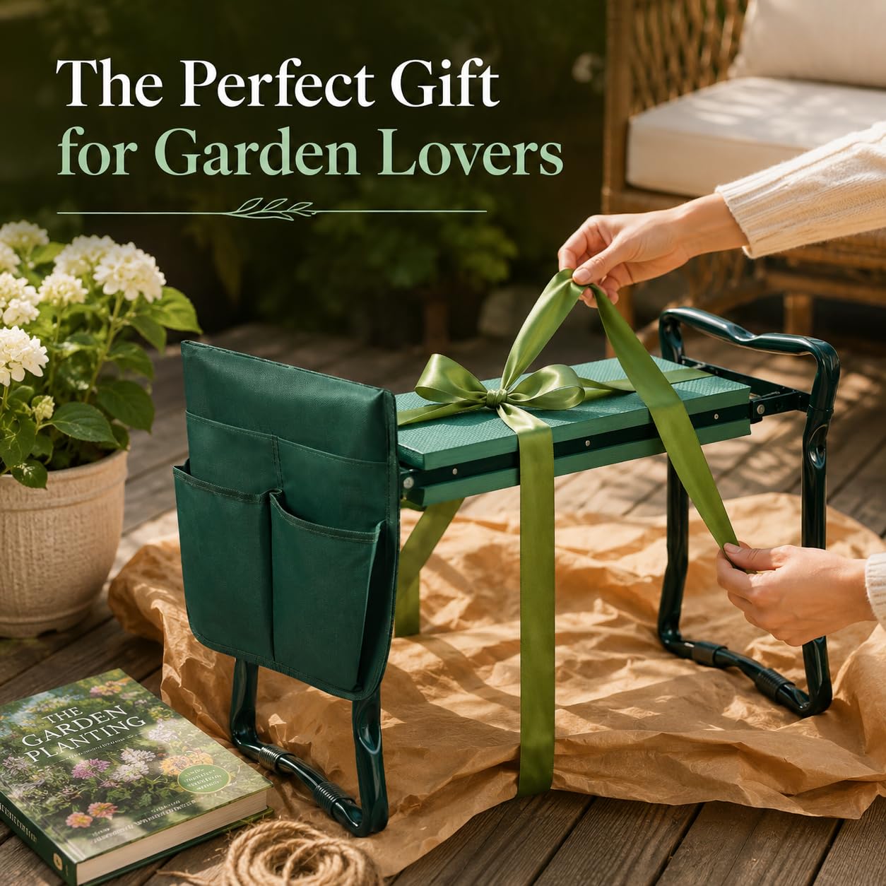 AufuN Repose-genoux 2 en 1 pour le jardinage - Avec coussin en mousse EVA rembourré - Pliable - Pour travailler autour de la maison et du jardin - Jusqu'à 150 kg - Avec 2 sacs de travail - 60 x 50 x
