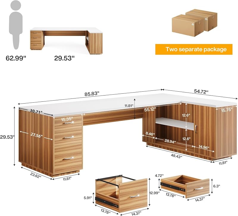 Tribesigns 86" L-Shaped Executive Office Desk, Extra Large Home Office Desk image 2
