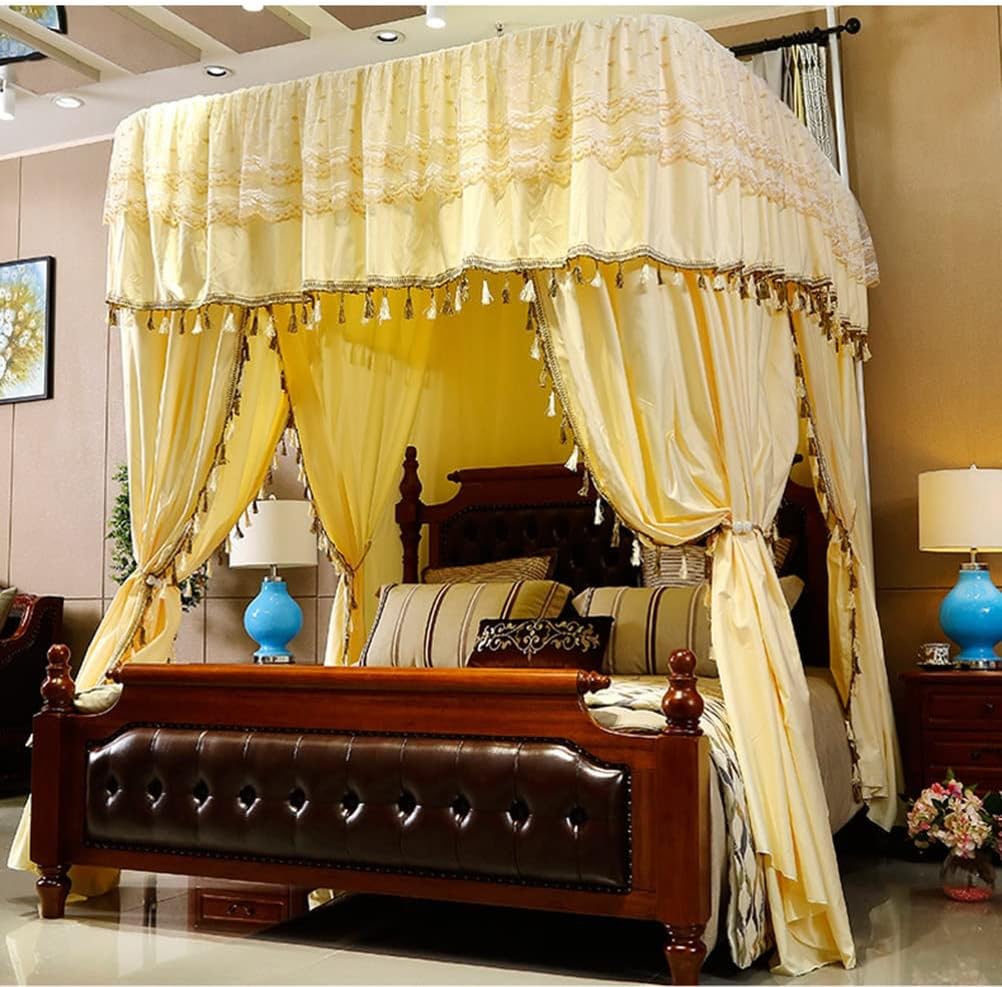Double Luxury Bed Canopy Mosquito net-H 2.1M, Decorative Bed Curtain for Girls Princess Room Bedroom, 120/135/150/180/200/220CM (Color : Beige, Size : 200X220cm/79X87in)