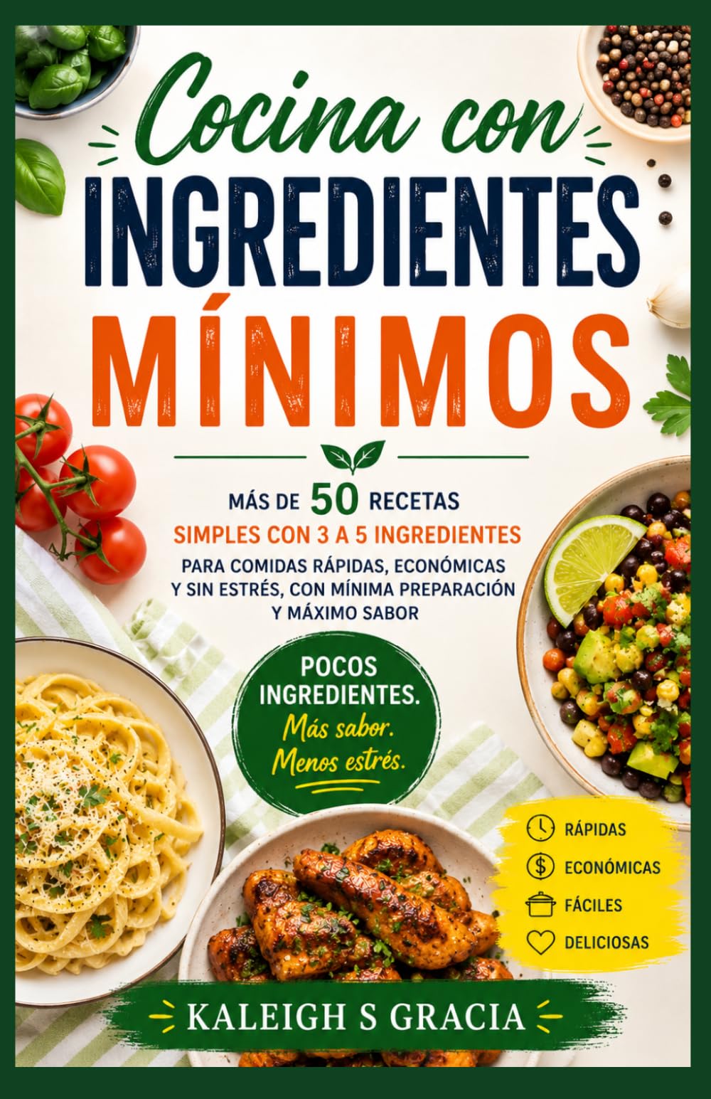 Libro de cocina con ingredientes mínimos: 50+ recetas sencillas de 3 a 5 ingredientes para comidas rápidas, asequibles y sin estrés, con mínima preparación y máximo sabor