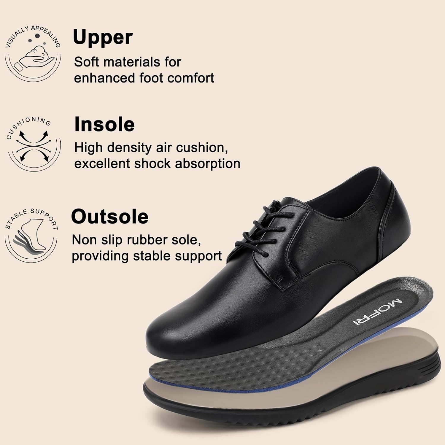 Mofri Mens Dress Shoes Casual Oxfords Shoes for Men Lace-Up Casual Dress Sneakers for Office Business Formal Comfortable Lightweight Cushioning Walking Shoe - Image 5