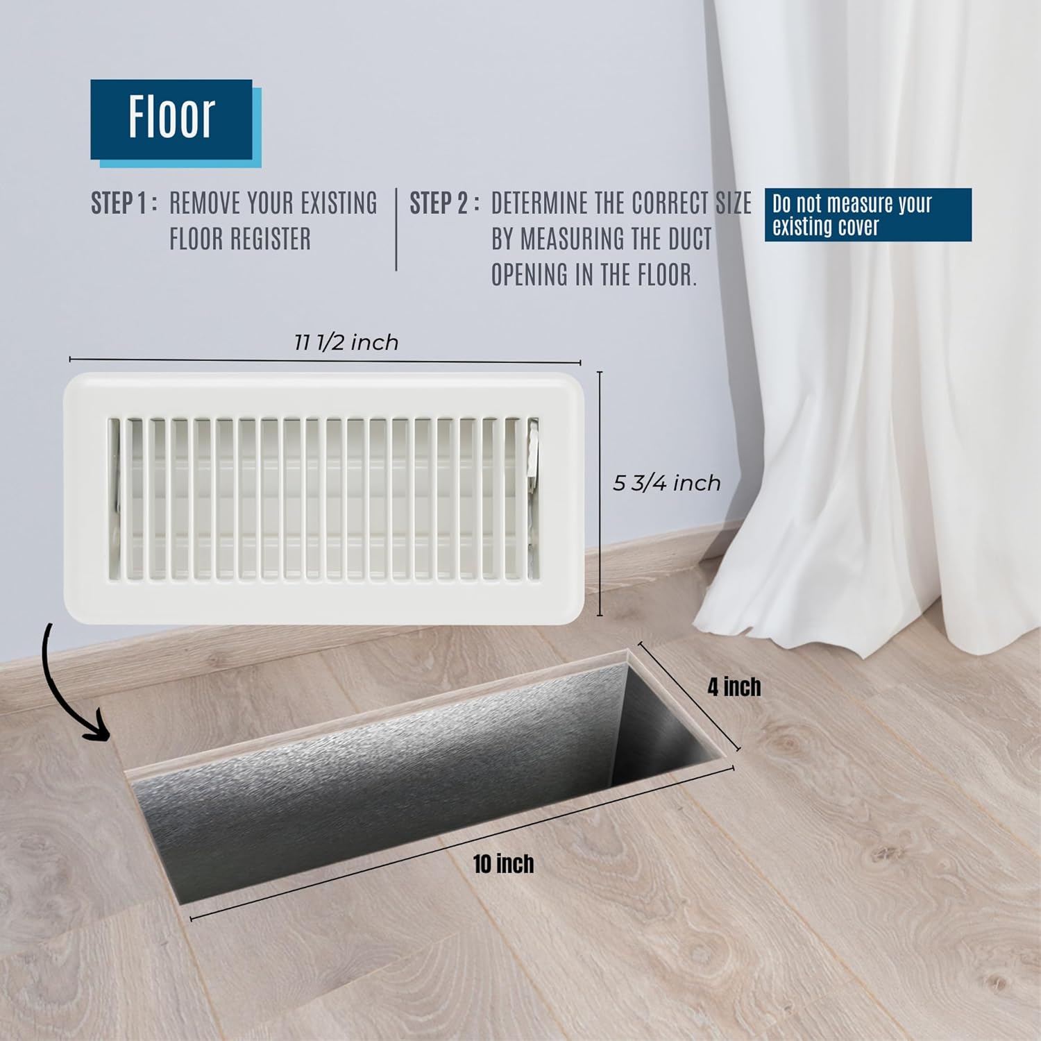 [8 Pack] Fits 4x10 and 10x4 Duct Opening Floor Register with Louvered Design by Handua | Heavy Duty Walkable Design with Damper | Floor Vent Grille | Easy to Adjust Air Supply Lever | Off White