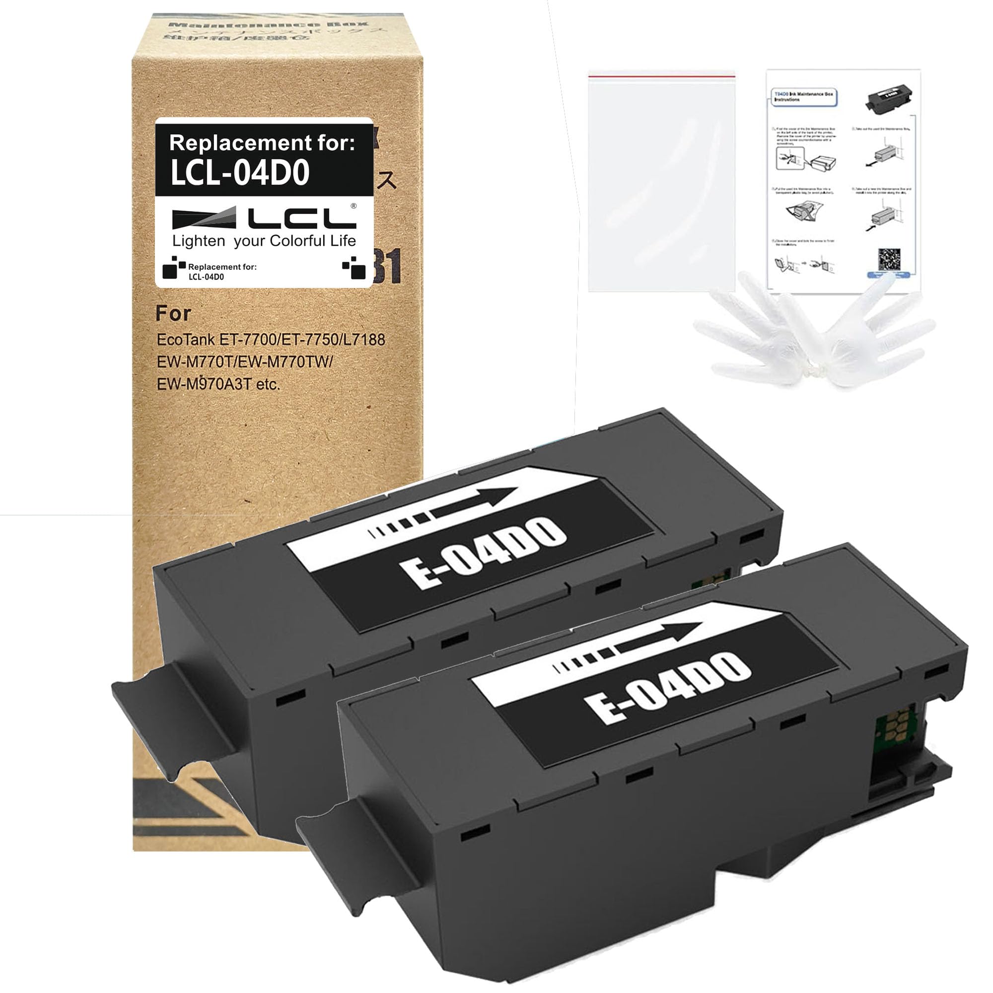 LCL 04D0 T04D0 C13T04D000 Maintenance Box (Scatola di manutenzione) Compatibile con Epson EcoTank ET-7700 ET-7750 L7188 (2-Pack Nero)