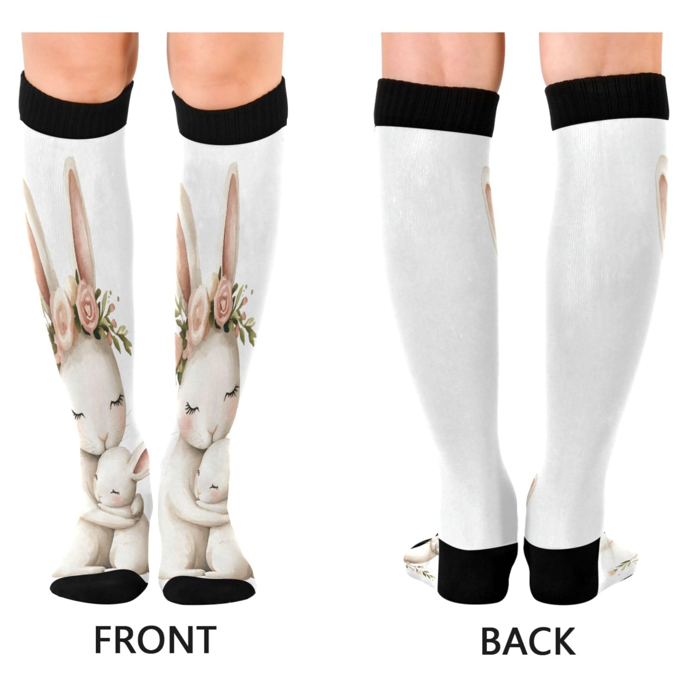 Burbuja Hugging Bunny Compression Socks for Women Men (20-30mmHg), Knee High Socks Circulation Support for Sport Running Hiking Nurse, 1 Pair