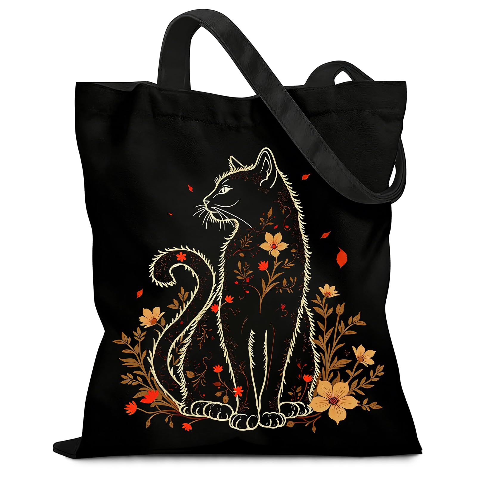Clyrax Black Cat Tote Bag, Double-Sided Printed Cat Bag, Black Cat Gifts for Women Girls, Reusable Shoulder Canvas Bag for Daily Life Shopping Travel Office