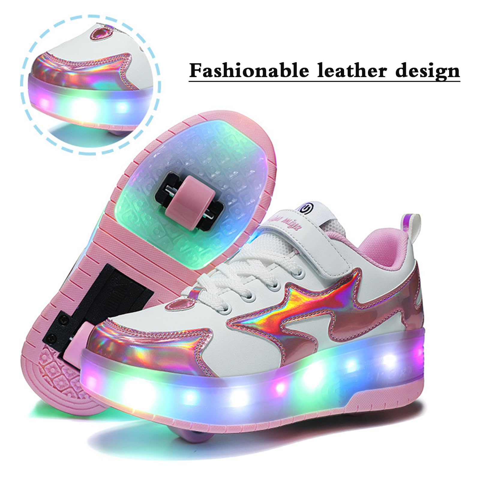 Chaussures à roulettes LED 2 Roues,Chaussures à roulettes Lumineuses LED,Baskets Patinage à Roues RéTractables,Multifonctionnel,Convient Aux Sorties en Famille