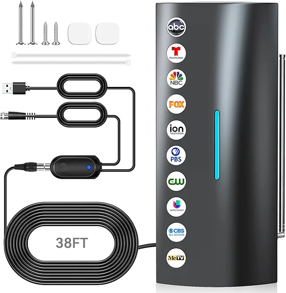 2800+ Miles Range TV Antenna,2025 Strongest Digital Antenna for Smart TV Indoor with Amplifier, 360° Long Range Reception HD Local Channels -38FT Coax Cable -Supports 8K, 4K, 1080P for Smart/Old TVs