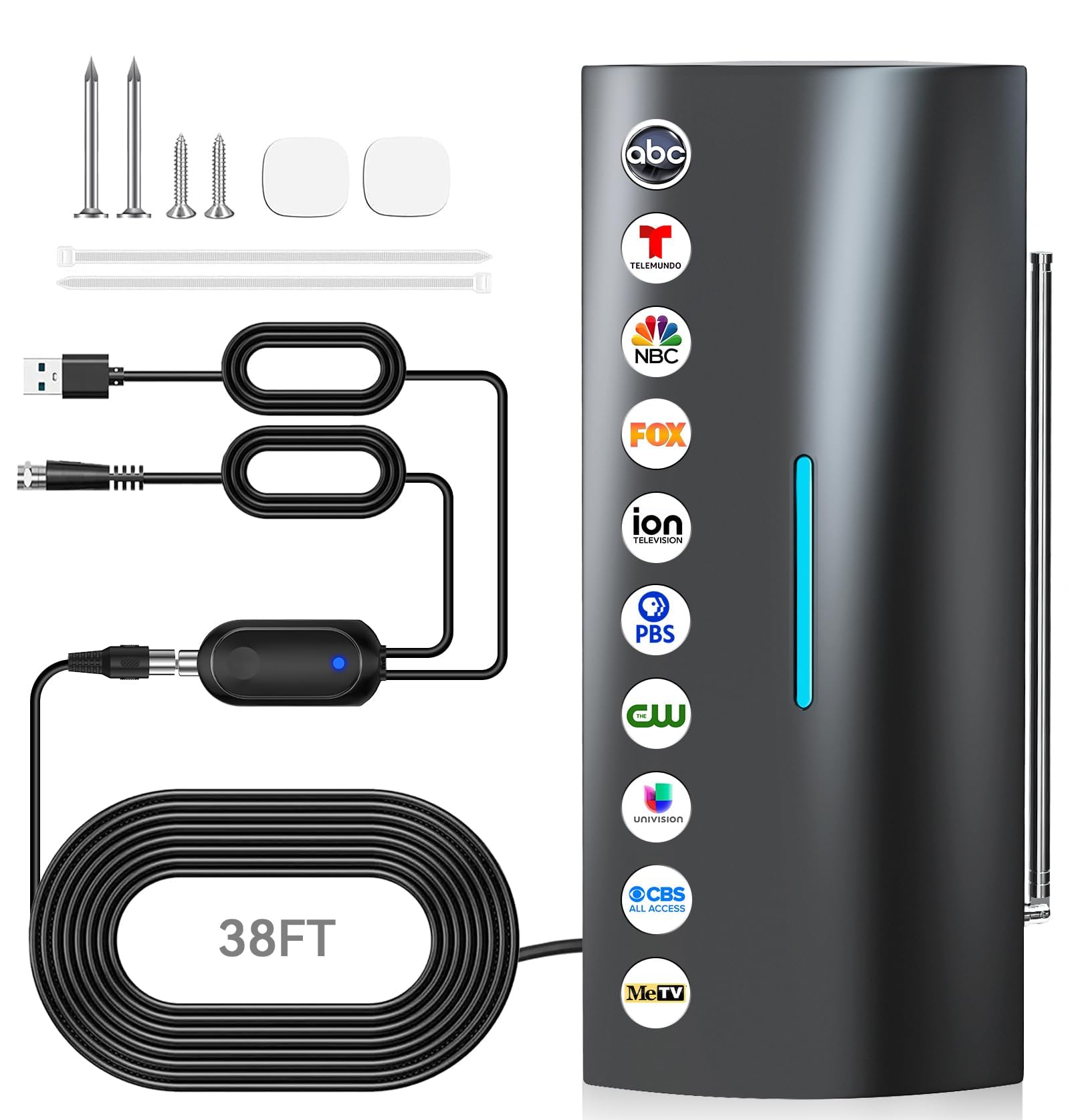 Photo 1 of [ USED/POOR RECEPTION] 2026 Indoor TV Antenna, 5000+ Miles Range Digital Antenna for Smart TV Indoor, HDTV Antenna for Local Channels with Signal Amplifier, Supports 4K 1080P All TVs-40ft Coax Cable