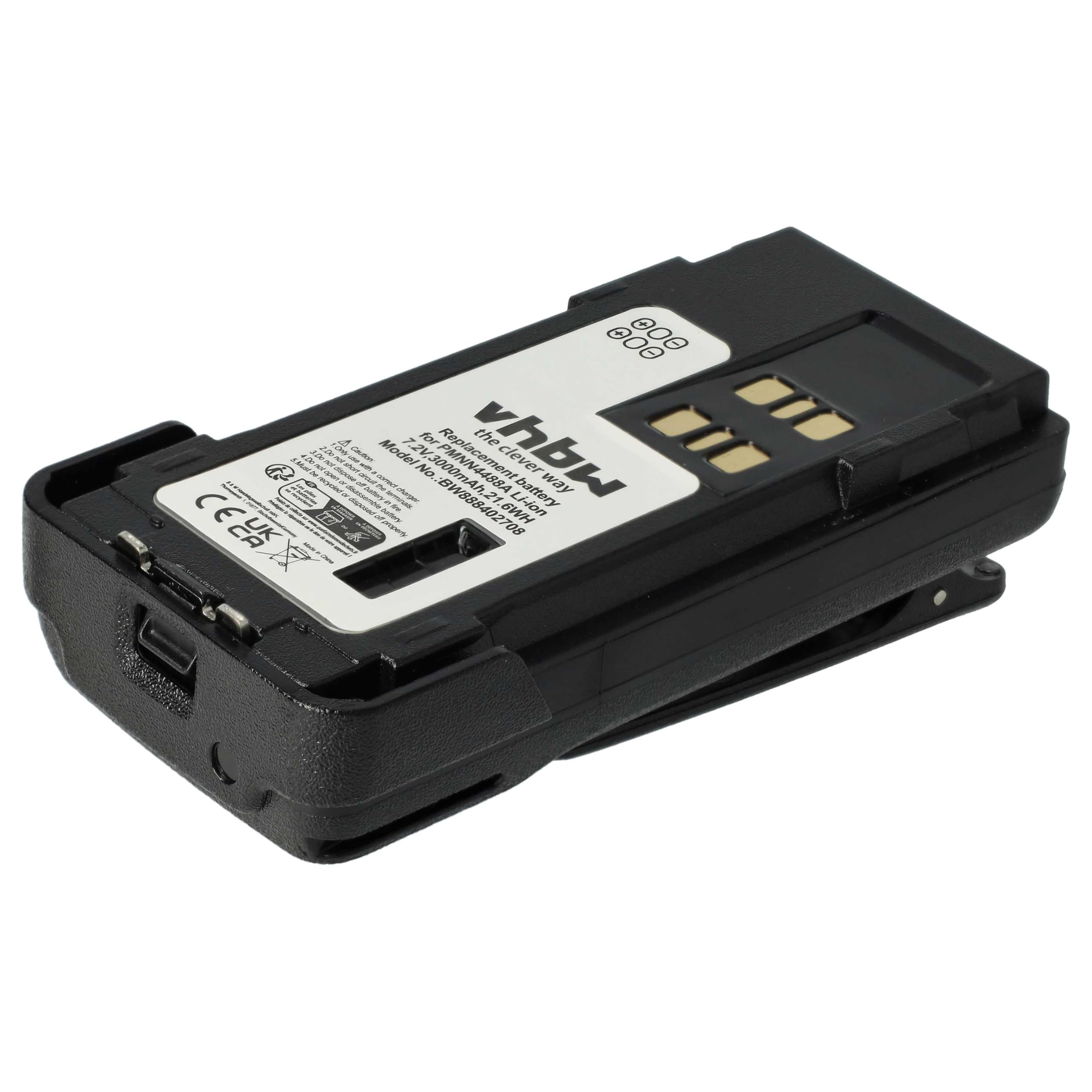 vhbw Bateria kompatybilna z Motorola XIR P6620, XIR P6600, DP4801e, DP4801 krótkofalówka, Walkie Talkie (3000 mAh, 7,2 V, Li-Ion) + klips do paska