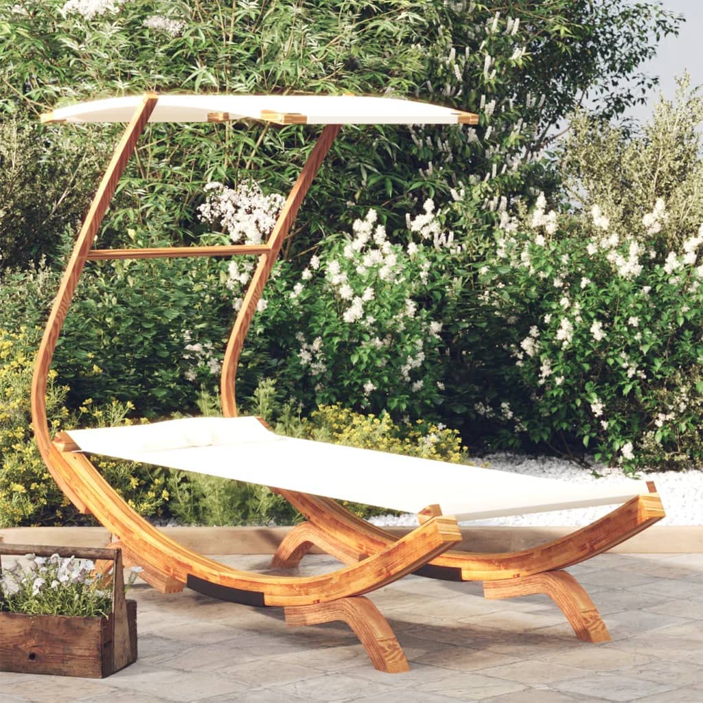Gecheer Letto Riposo con Baldacchino 100 x 190 x 134 cm Legno Curvo Massiccio Crema, Bagno di Sole da Giardino Esterno, Lettino da Spiaggia Relax per Campeggio Balcone Piscina