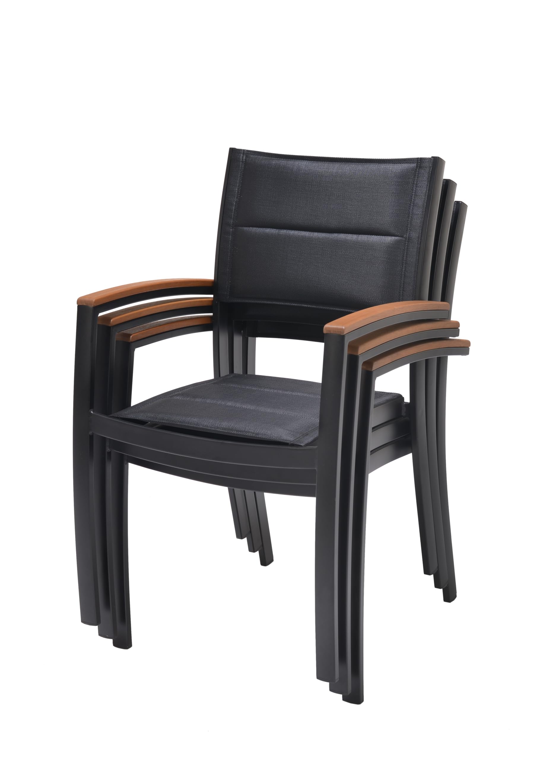 METRO Professional Gartenstuhl mit Armlehne Lynx, Aluminium/Textilen-Bespannung, 58 x 59.4 x 88.2 cm, Stapelbar, Wetterfest, 150 kg Tragkraft, Schwarz