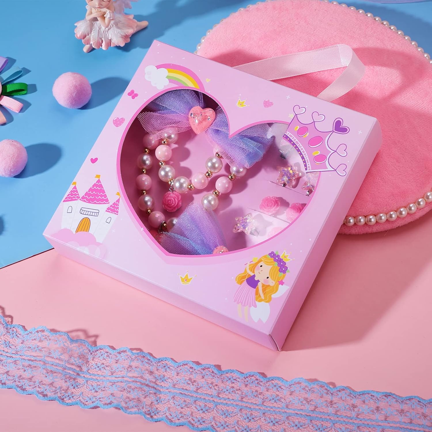 PinkSheep Little Girl's 10PCS Toddler Jewelry Set - Ages 3-8, Includes Necklace & Bracelet