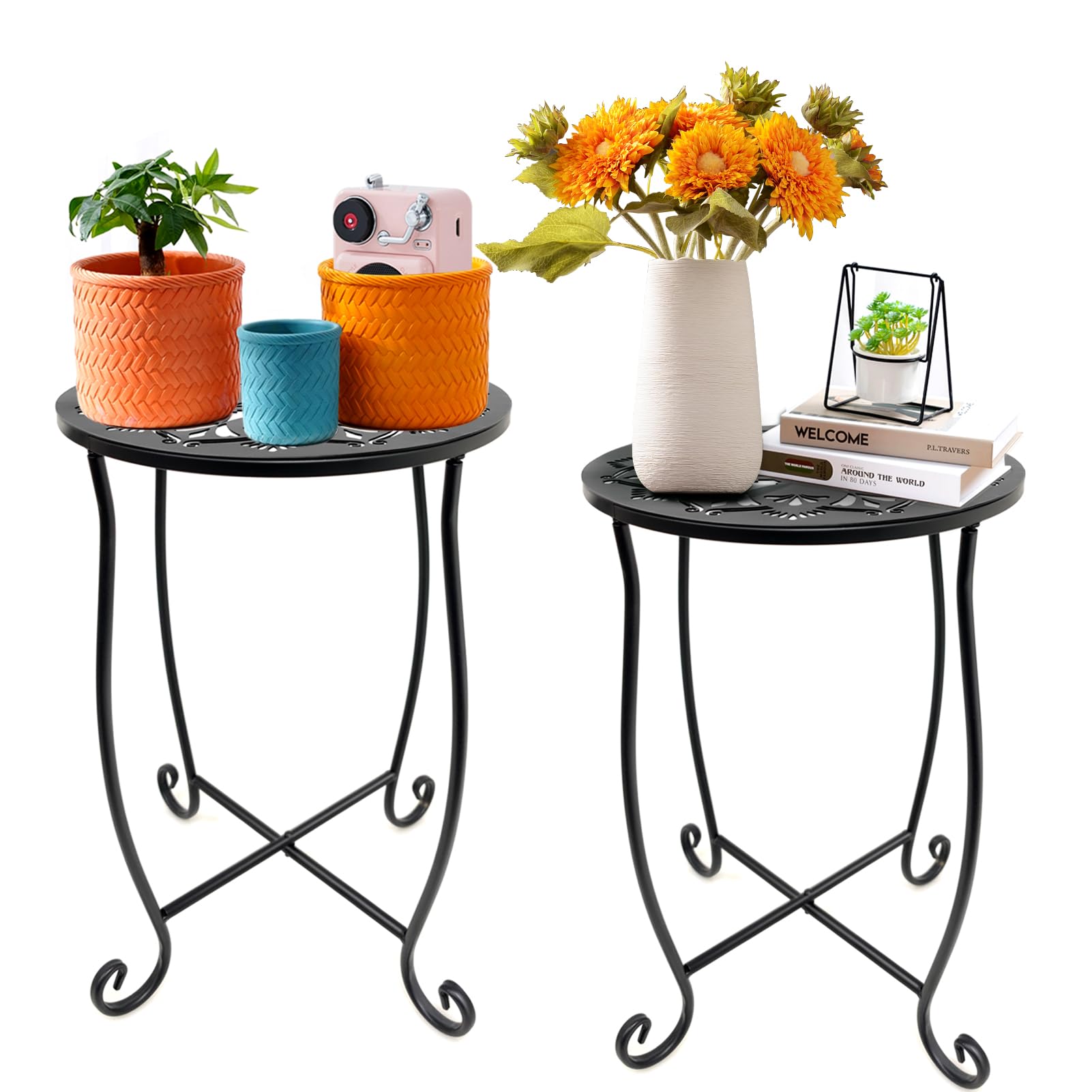 Fashion&cool outdoor side tables 2 pack small round cutout design black