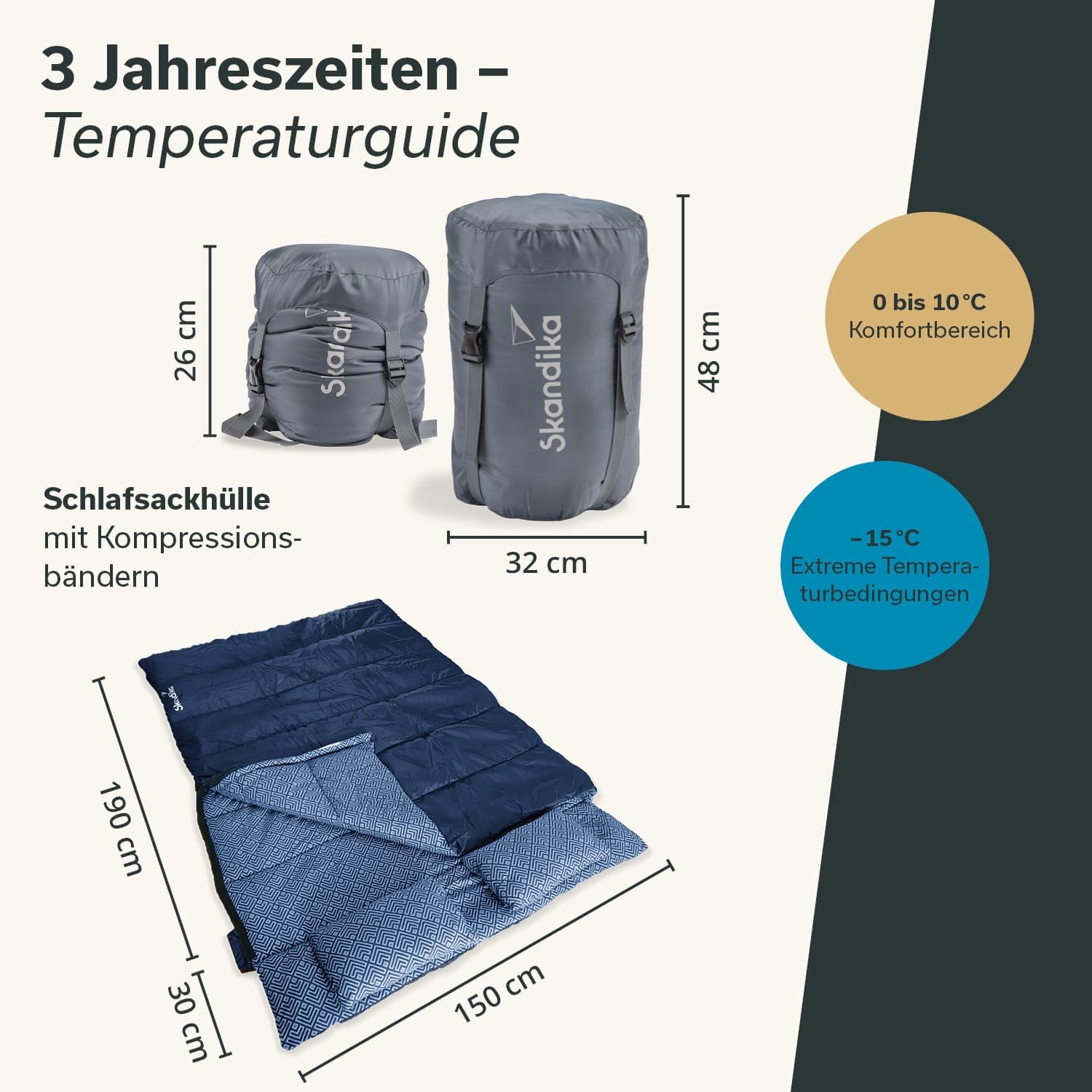 Skandika Doppelschlafsack Iceland Double | Schlafsack 2 Personen 3 Jahreszeiten, mit/ohne Flanell, Baumwolle, Kissen, 220 x 150 cm, als Einzelschlafsack nutzbar | Deckenschlafsack Familienschlafsack