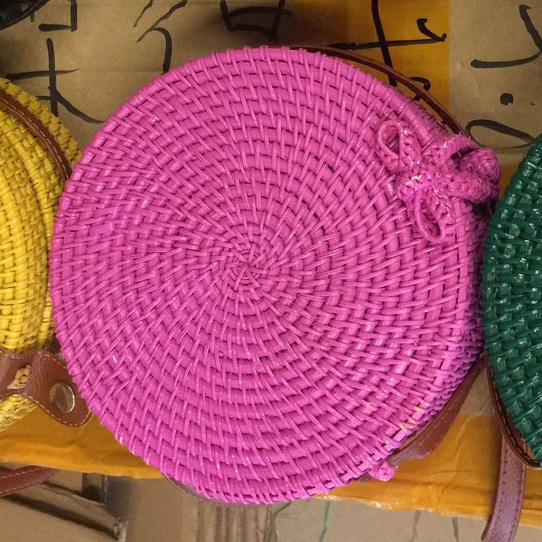 Sac en rotin rose fait main panier tressé rétro rigide et grand format