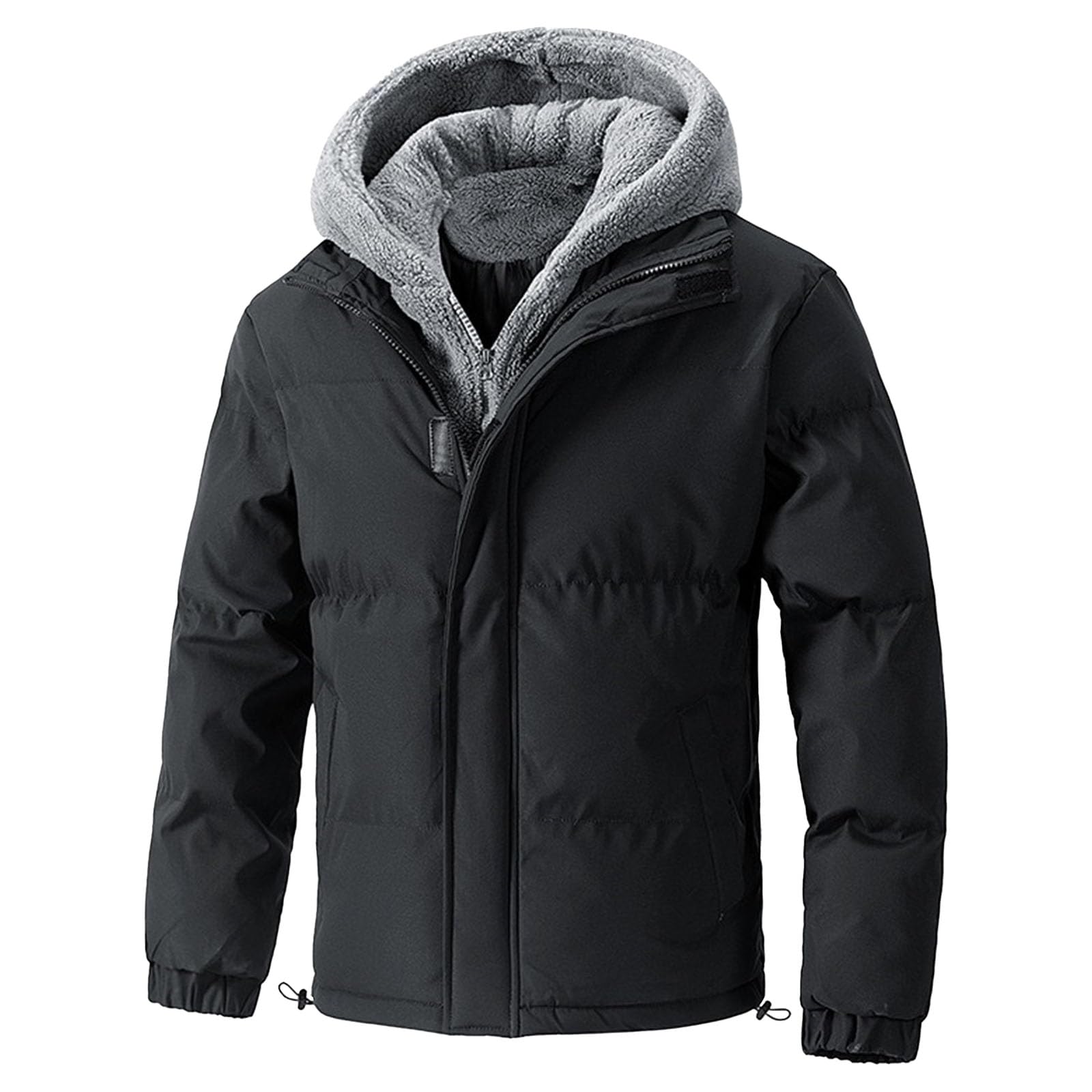 Chaqueta acolchada con capucha gruesa para hombre, resistente al viento, forro polar sherpa, chaqueta acolchada cálida para hombre
