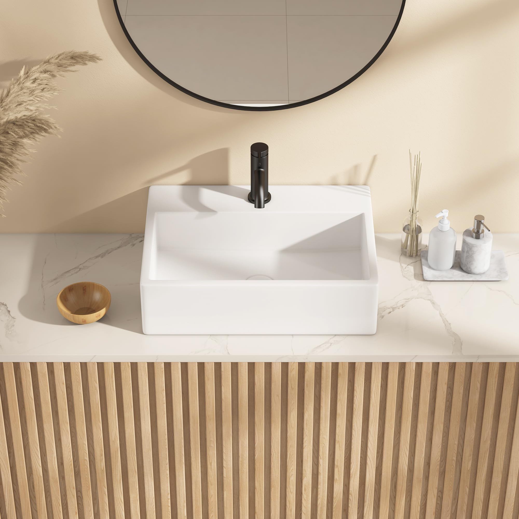 Eridanus Lavabo de cerámica colgante, lavamanos rectangular de porcelana vítrea en blanco brillante, lavabo de cerámica para muebles de tocador, 490 x 360 x 135 mm