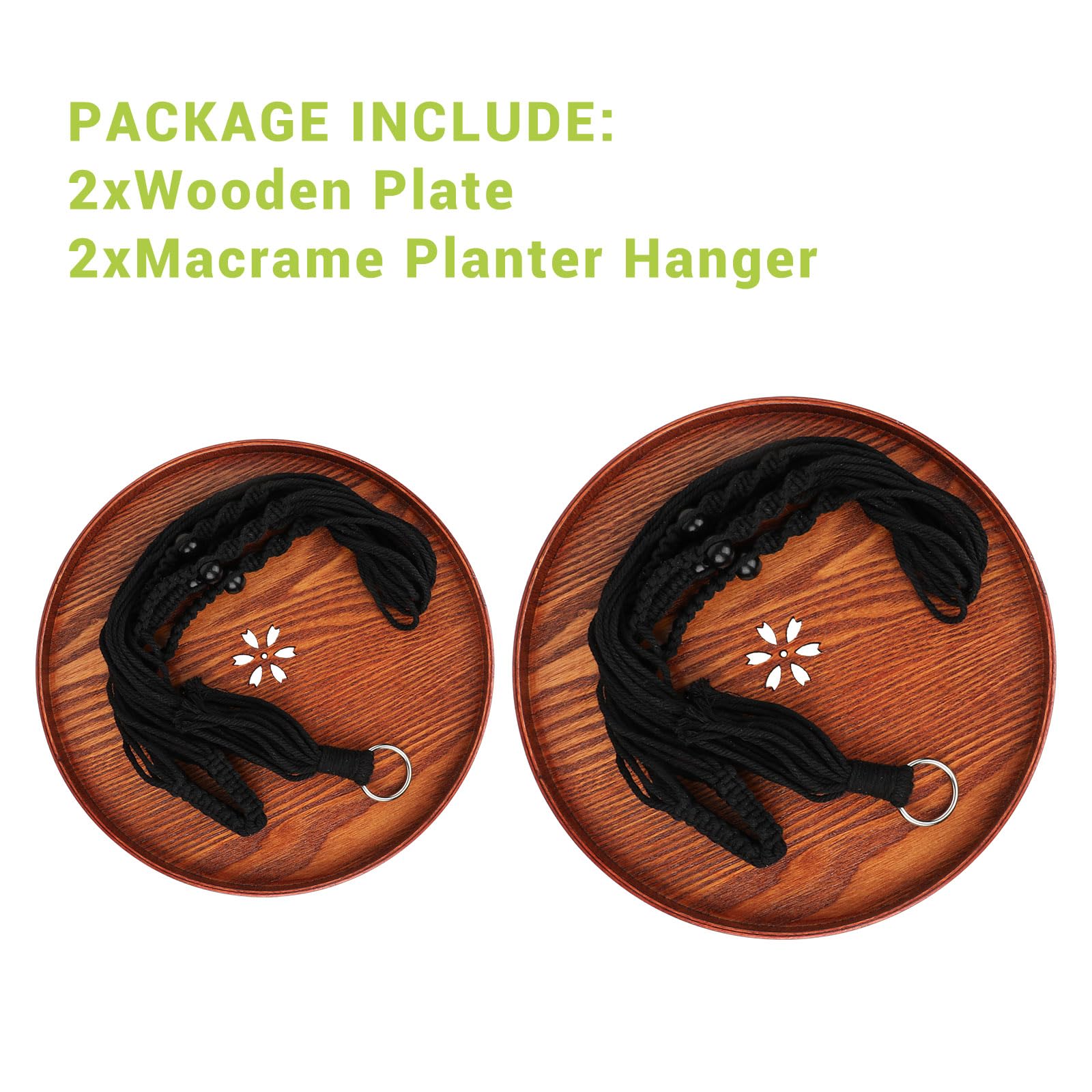 E-Know Lot de 2 supports de plantes en macramé pour plantes d'intérieur à suspendre – Support décoratif pour pot de fleurs – Cintres en coton faits à la main avec plateau en bois
