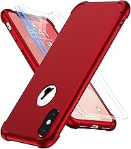ORETECH Case for iPhone X and iPhone XS, with [2X Tempered Glass Screen Protector] 360 Anti-Scratch Silicone Case Lightweight Slim PC TPU Bumper Rubber Case for iPhone XS and X, Red 5.8 Inches