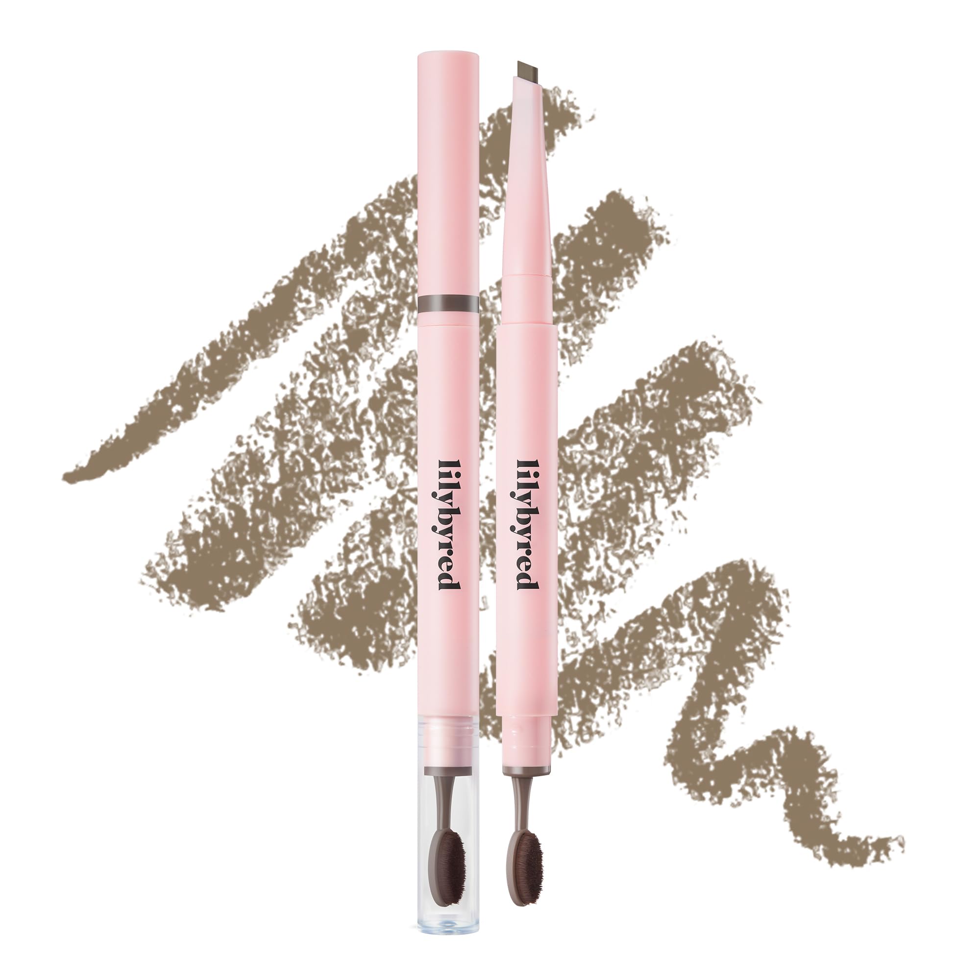 lilybyred Hard Flat Brow Pencil | Korean Flat-Tip Eyebrow Pencil, Wood-Like Auto Formula, Toothbrush-Style Blending Brush, Smudge-Proof,