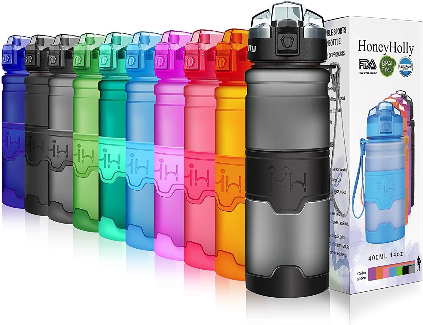 HoneyHolly Portable Sports Water Bottle - Leak Proof Reusable Container,One Click Flip Cap,for Outdoor/Camping/Running/Gym/Kids,Non Toxic,BPA-Free Tritan Plastic