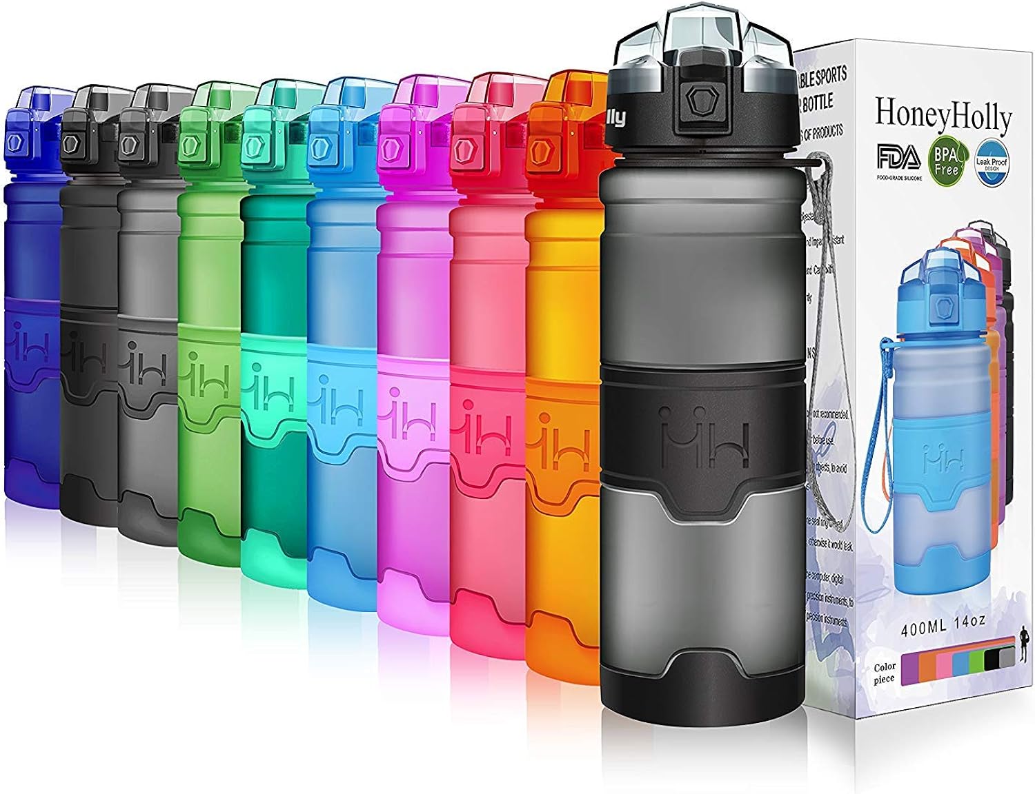 HoneyHolly Portable Sports Water Bottle-Leak Proof Kids Water Bottle Reusable Container,One Click Flip Cap14/17/24/26/32/50Ounce,for Outdoor/Camping/Running/Gym,Non Toxic,BPA-Free Tritan Plastic