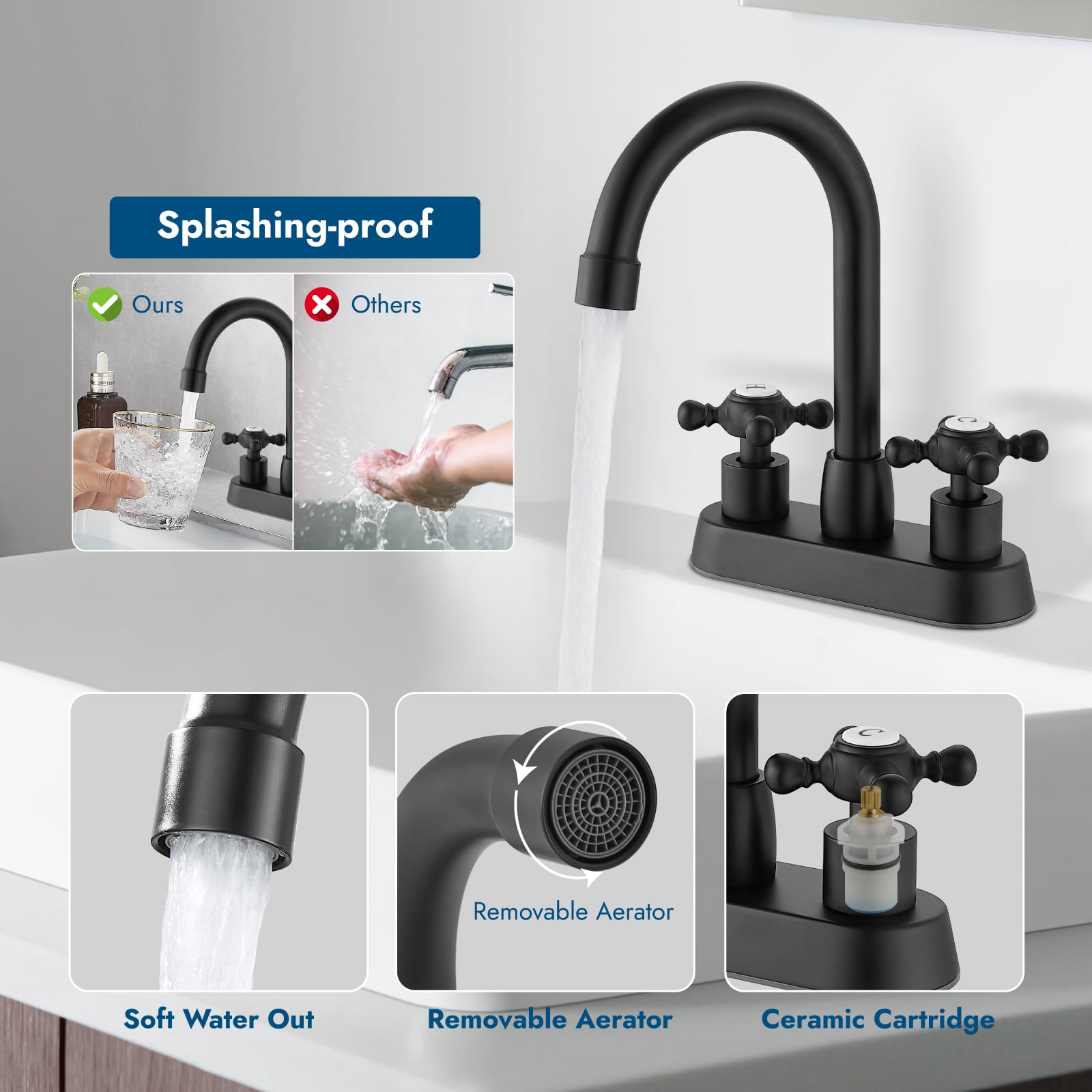 4 Inch Centerset Bathroom Faucets Double Cross Handle Bathroom Sink Faucet Deck Mounted Vintage RV Farmhouse Vanity Basin — view 5