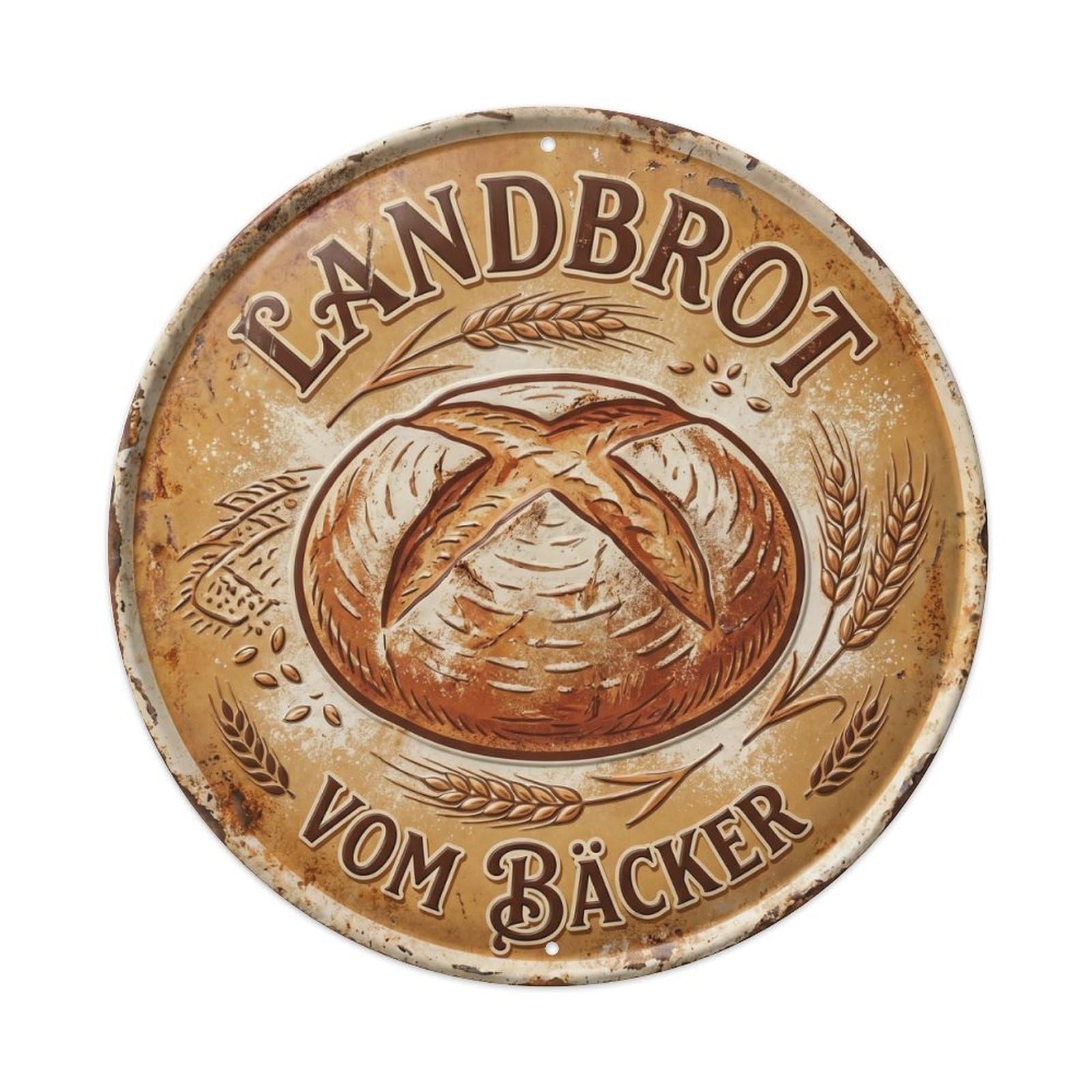 Vintage Bar Style Landbrot Traditional Country Bread Metal Tin Sign Plaque Wall Decor for Cafe, Club, Garden Round Metal Poster 8x8Inch