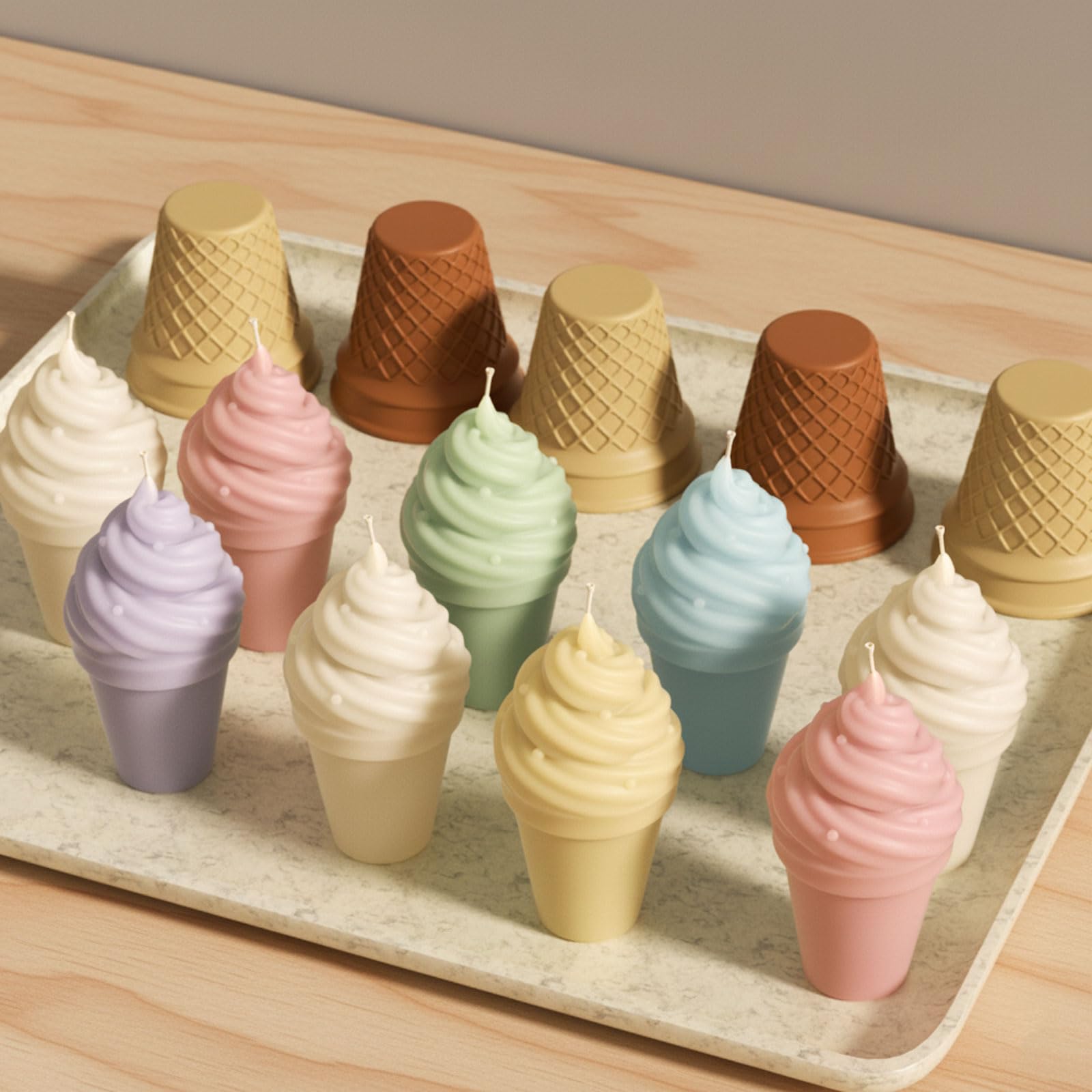 BOOWAN NICOLE Süßes Swirl-Eiscreme-Kerzenglas & Kerzen-Nachfüll-Silikonform Kerzenformen zum Gießen für Kerzenherstellung Handwerk Ornamente (SH1332+LZ0973)