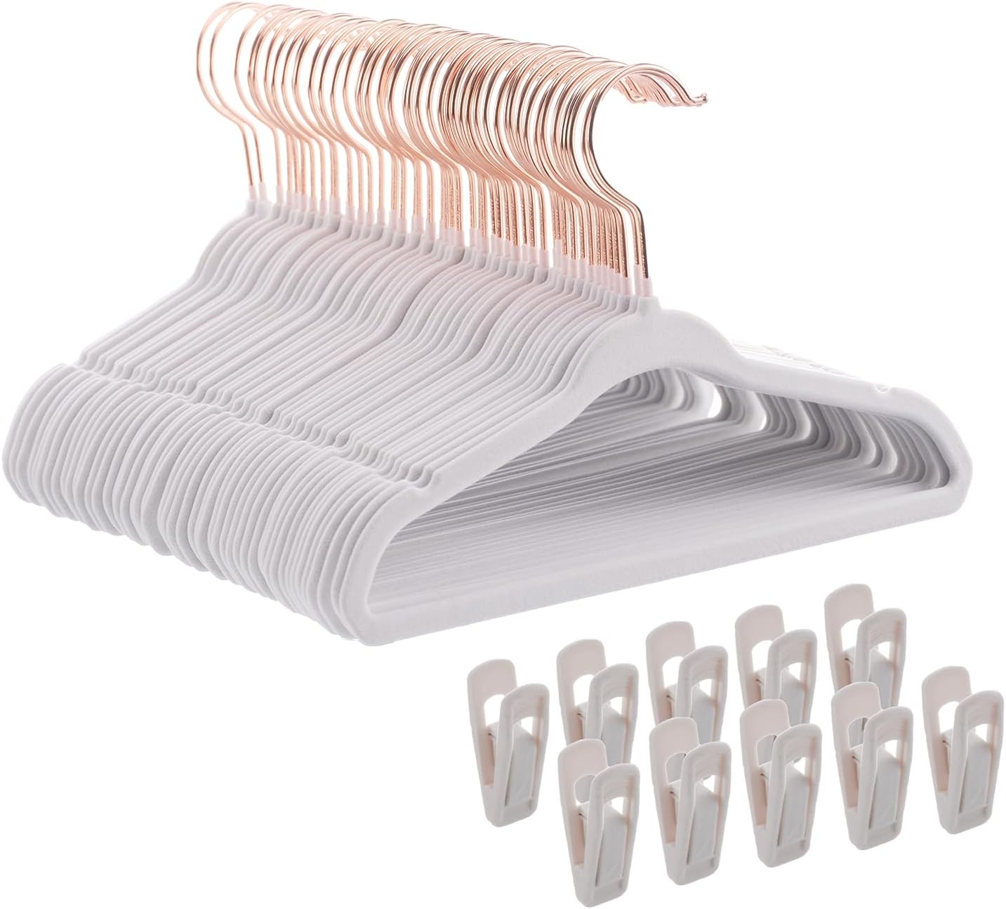 Tonswachic Baby Hangers Velvet - 11 Inch Kids Felt Hanger Non Slip Toddler Clothes - Childrens Hangers for Newborn Clothes - 50 Pack with 10 Hanger Finger Clips, White