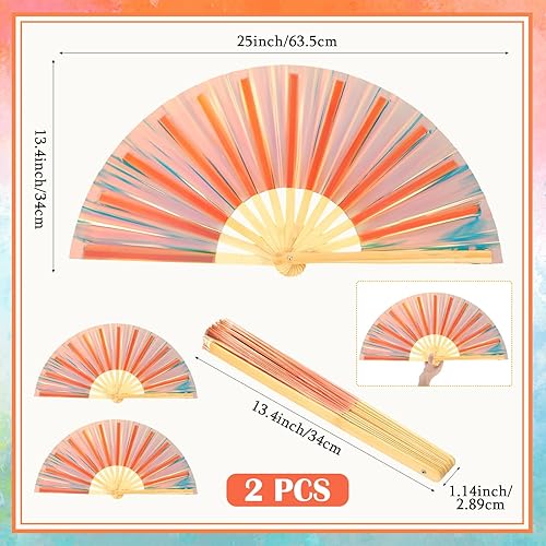 Miniatura 2 de Maitys Large Rave Fan Clap Fans for Line Dancing Large Holographic Folding Hand Fans for Men and Women, Festival, Tai Ji, Kungfu, Martial Art, Láser