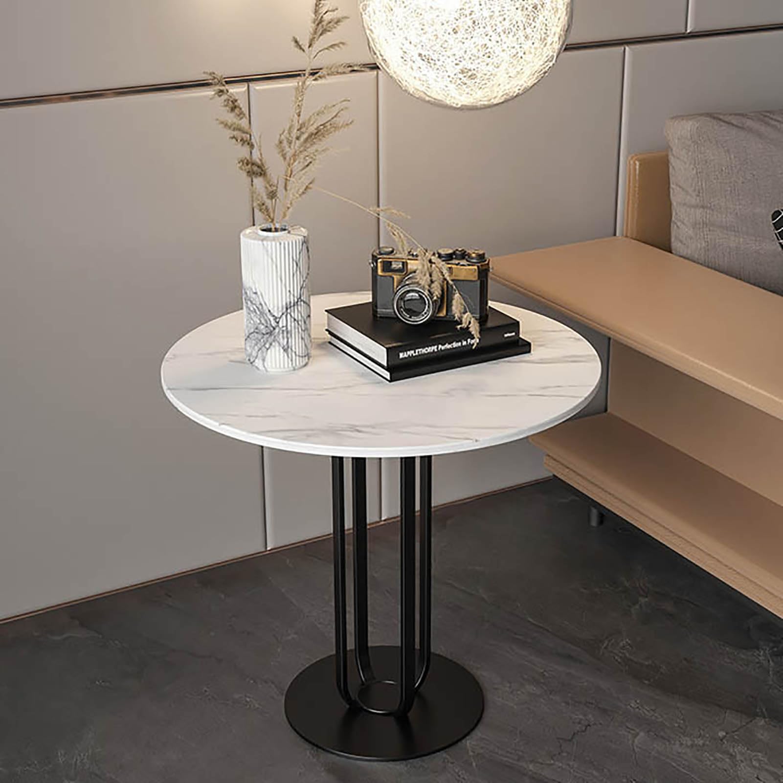 SXZenSpace Modern Marble Side Table,Luxury Round Small End Table Industrial Living Room Accent Sofa for Room, Bedroom,D,50x55cm(20x22inch)