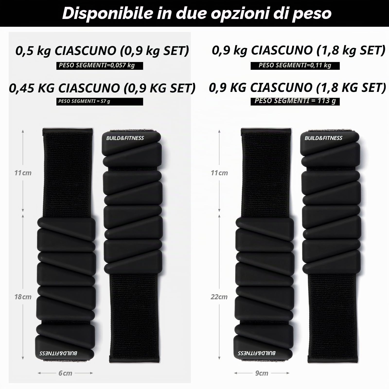 Pesi per polsi e caviglie, fasce regolabili per allenamenti da donna e uomo, set di 2, 1 kg e 2 kg, perfette per jogging, passeggiate, yoga, pilates, aerobica, allenamento della forza