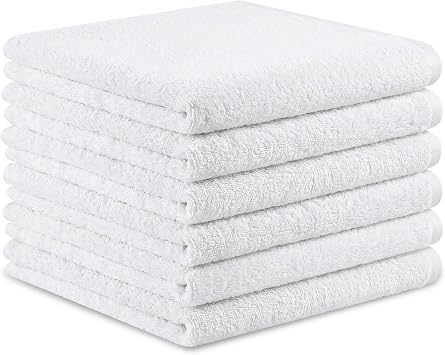 100% Cotton Wash Cloth, 12x12 Inch, 6 Pack, White