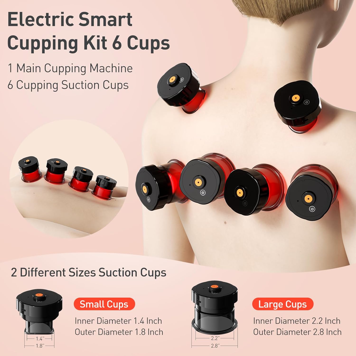 UBALANCE Cupping Kit for Massage Therapy, Cupping Therapy Set 6 Cups, Electric Smart Cupping Machine, 4 in 1 Negative Pressure Massager with 12 Modes for Fatigue Relief, Red - Image 6