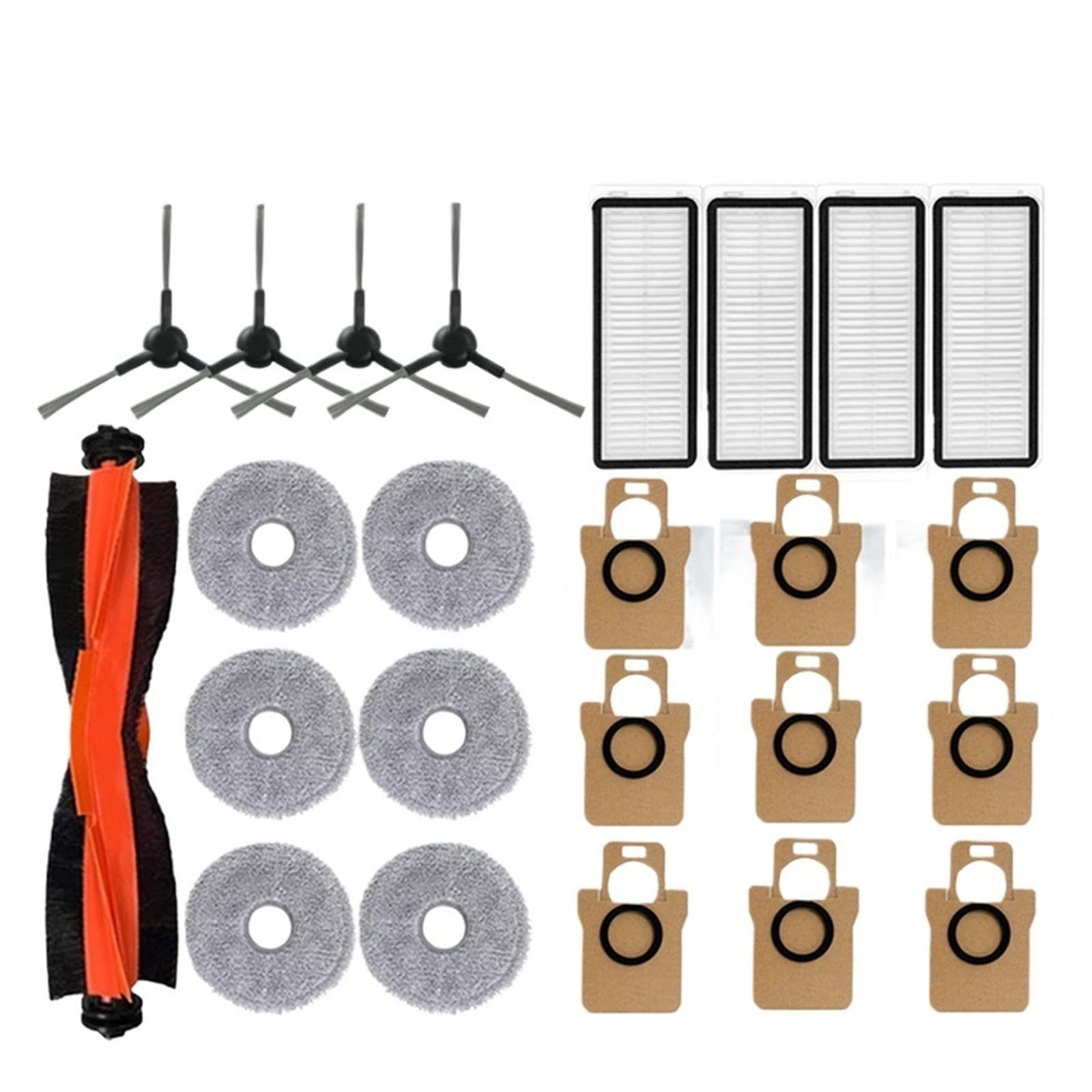 KDBERHFSA Compatible For Dreame，Bot L30 Ultra L20 Ultra Robot Vacuum Spare Parts Consumables Main Side Brush Filter Mop Cloth Dust Bag Accessories(24pcs-a)