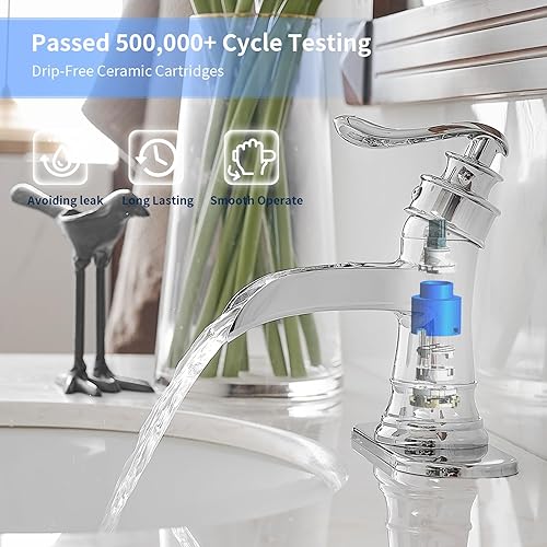 Miniatura 4 de BWE Grifo de baño Cromo Cascada Lavabo Grifos de baño Agujero de una manija Lavabo Lavabo Baño Comercial Líneas de suministro de agua Manguera