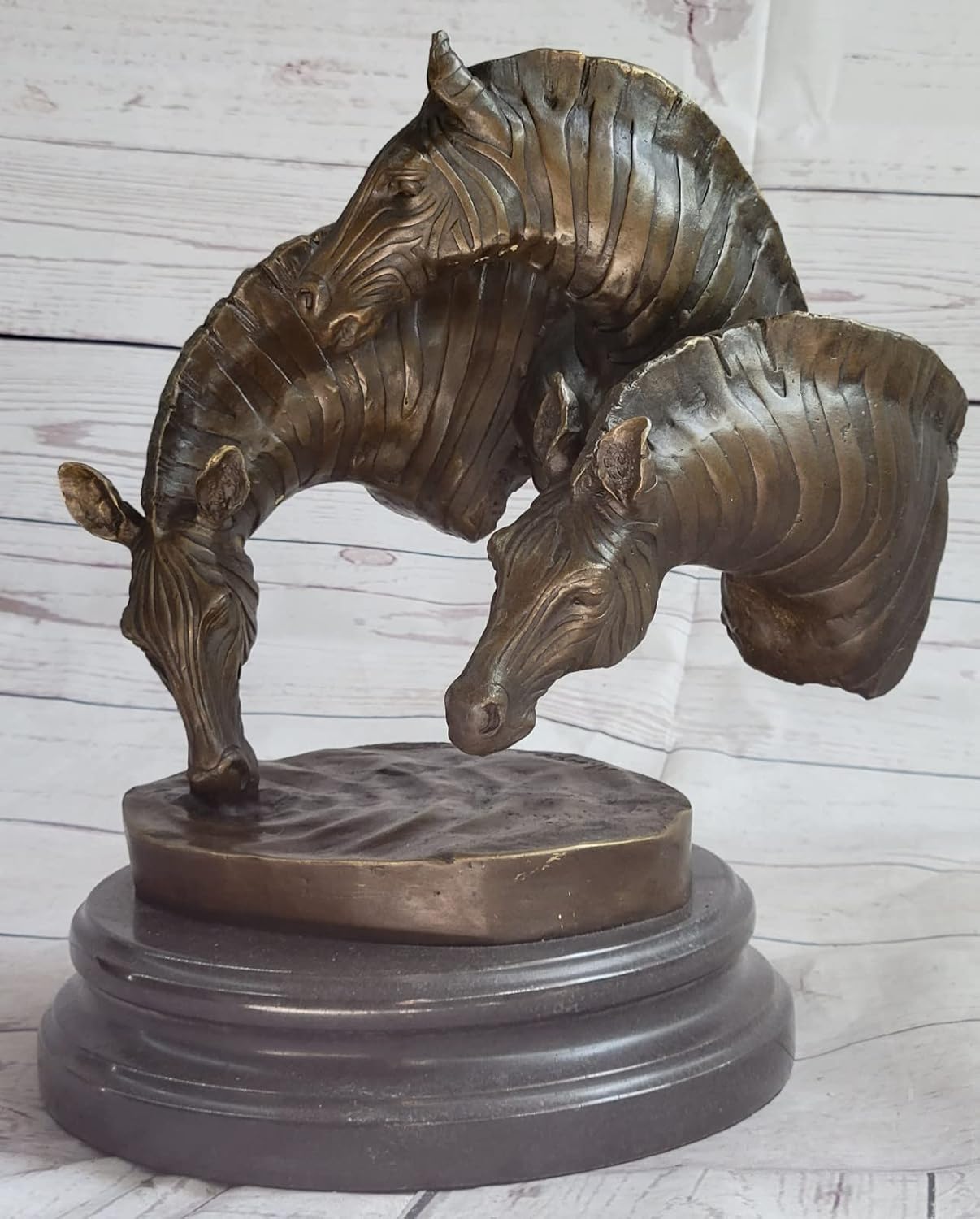 Hand Crafted Rare Original Wild Life Zebra Bust Bronze Sculpture Statue Decor Decorative Artwork by Think Bronze