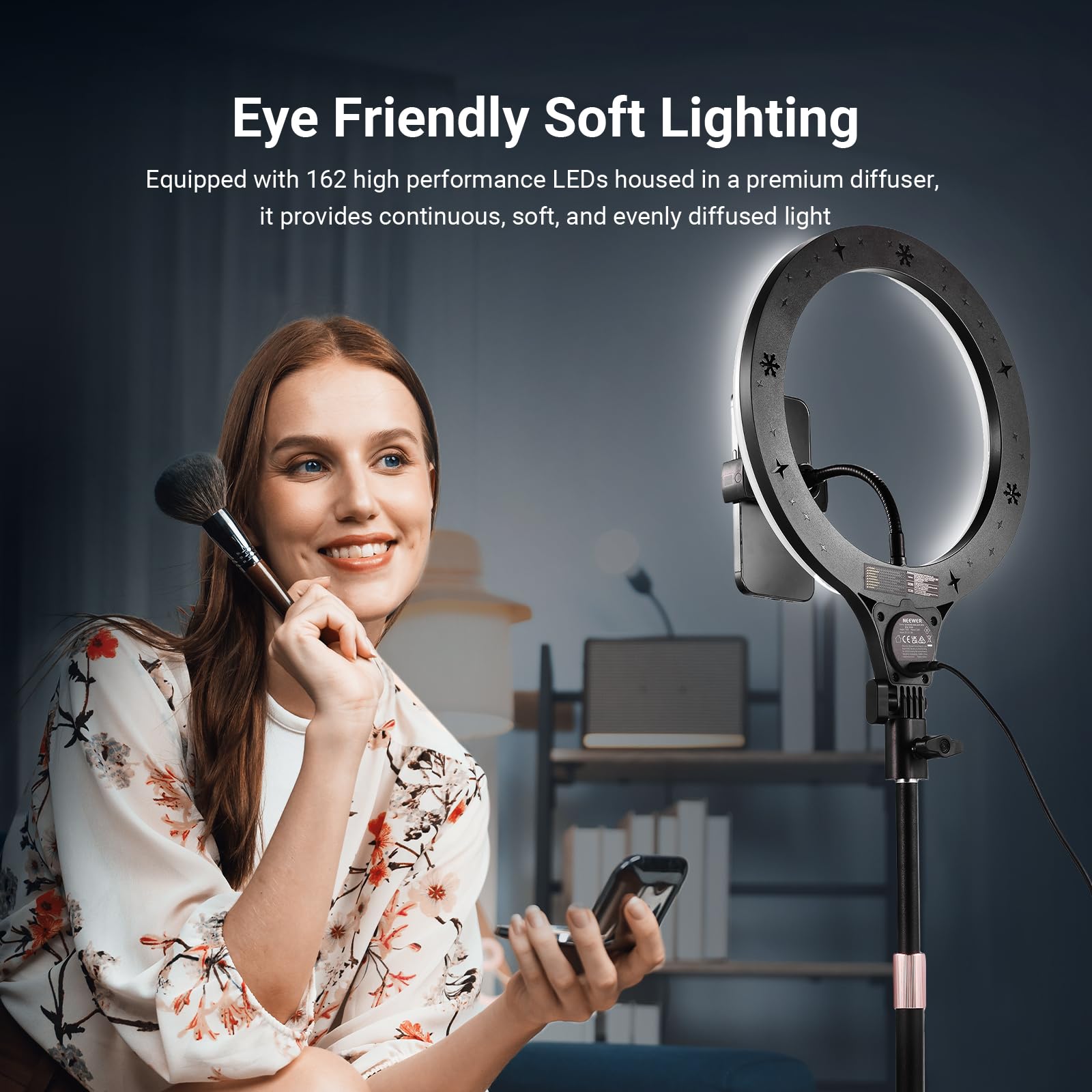 NEEWER Entry Level lampa pierścieniowa RGB z podstawką stołową, uchwytem na telefon komórkowy, kompatybilna z pilotem zdalnego sterowania iPhone, 10 W CRI85+ LED światło wideo do TikTok YouTube