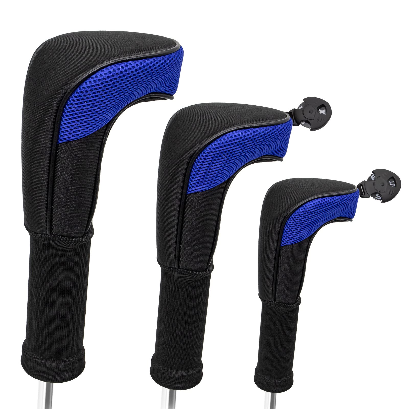 3 PCS Head Covers for Golf Clubs Fairway Driver Wood Hybrid Club Head Covers Long Neck Mesh Sports Fan Golf Club Head Covers Set with Interchangeable No. Tags 2 3 4 5 6 7 X Club Accessories