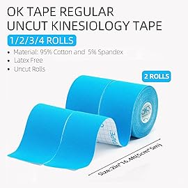 OK TAPE Regular Original Cotton Kinesiology Tape (2 Pack), Elastic Water Resistant Therapeutic Athletic Tape, Latex Free, Injury Recovery, Uncut K Tape 2in16.4ft - Light Blue