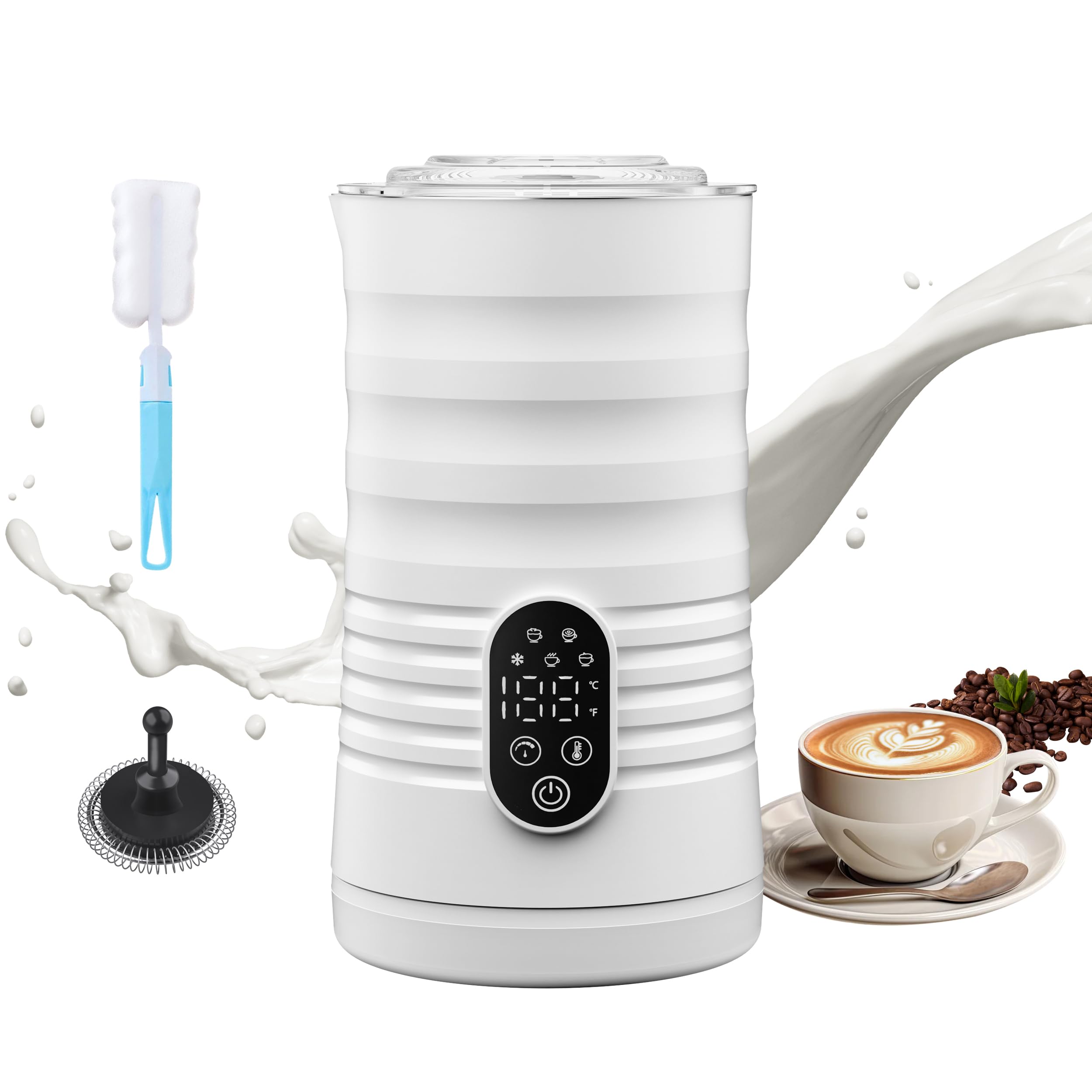 JIANYANA Montalatte elettrico magnetico 5 in 1, silenzioso, 30 dB, grande capacità, schiuma caldo/freddo, spegnimento automatico, 1-5 velocità, 40-70 °C, regolabile, per bar, caffè, cappuccino, latte