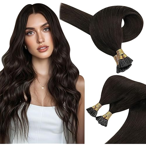 Sunny Hair Dark Brown Itip Human Hair Extensions 22inch I Tip Hair Extensions Human Hair Dark Brown Bead Hair Extensions for Party Tip Hair Extensions for Party Itips Durable 50g 50s